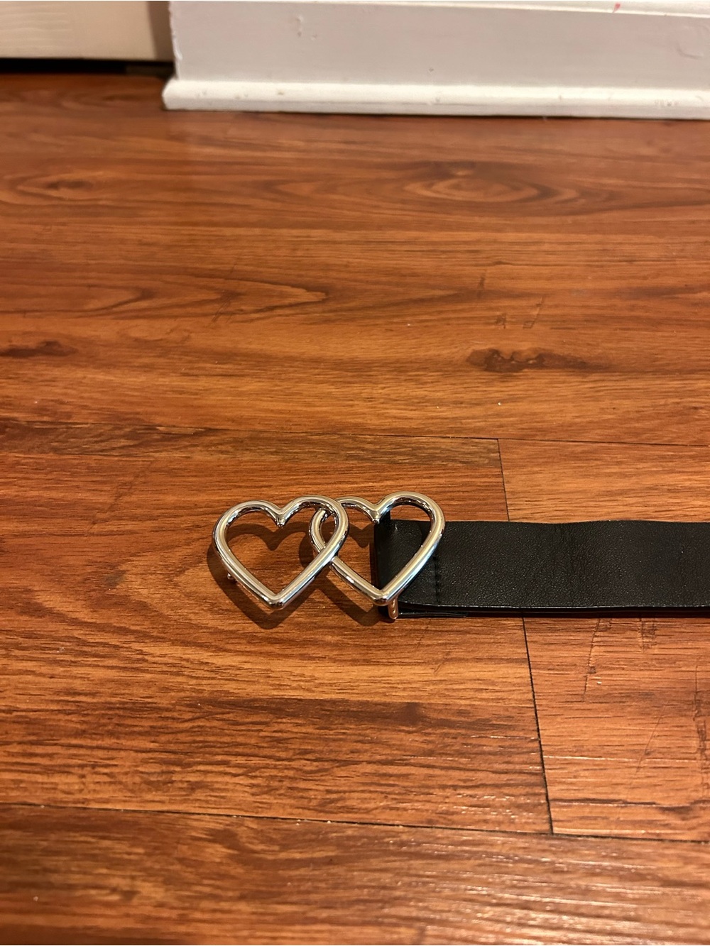 Black Kids Belt with Double Silver Heart Buckles